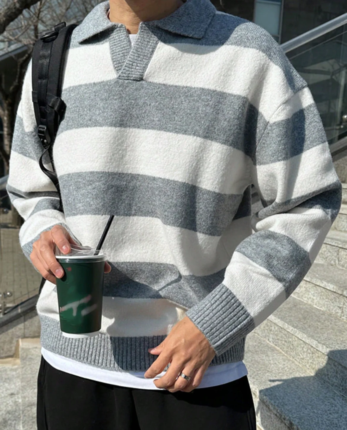 Bolzano Striped Knit Polo Sweater - Image 3