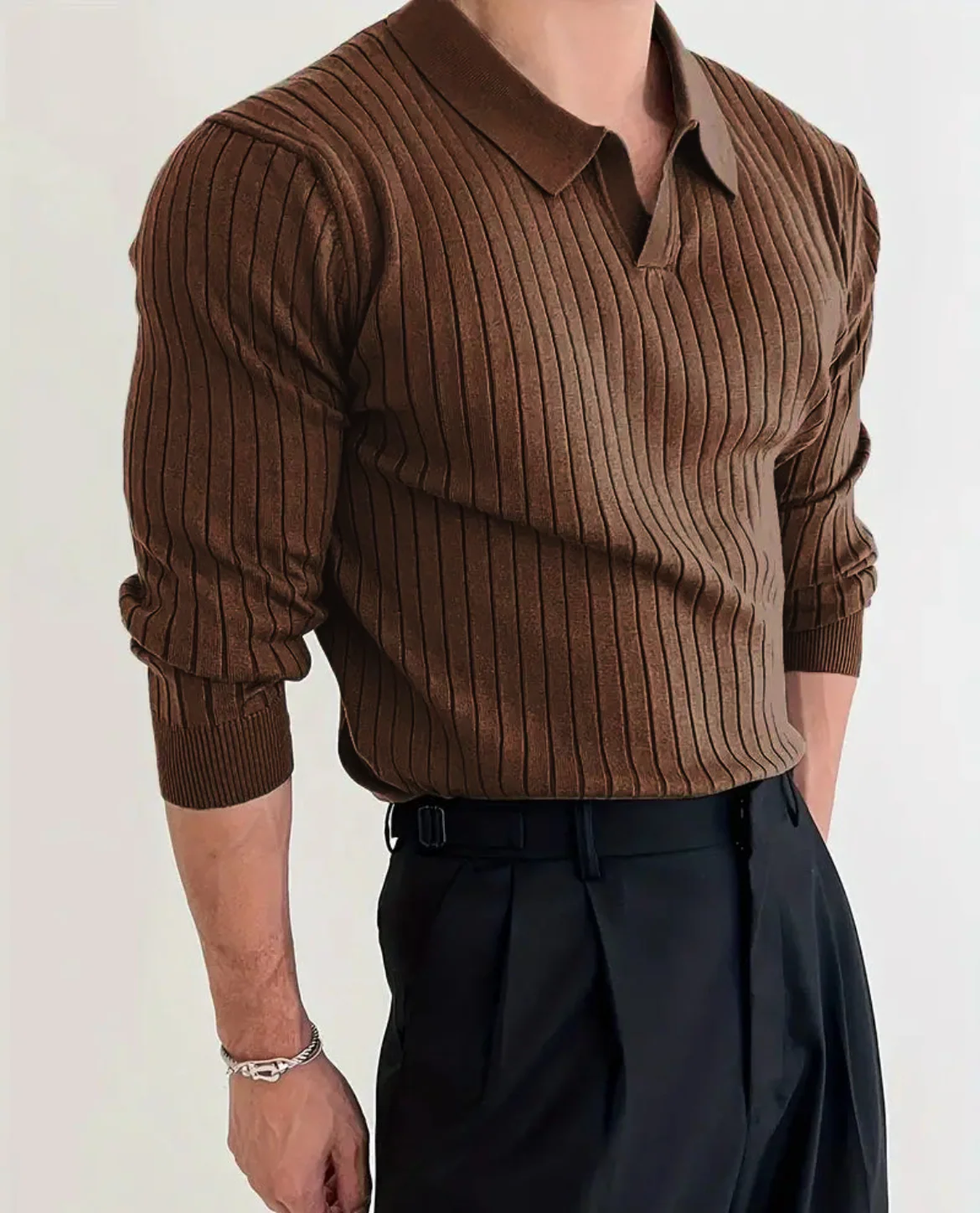 Slim-Fit Ribbed Long-Sleeve Polo - Image 3