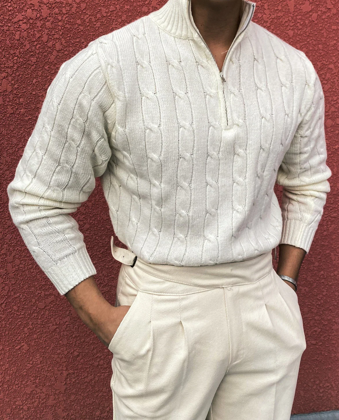 Toulon Textured Quarter Zip Sweater - Image 6